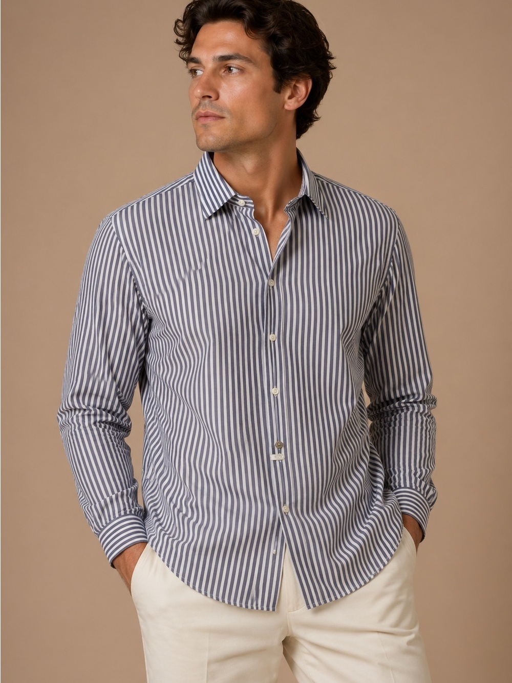 Robert Talbott Blue White Stripe Button Down Shirt Men XL Luxury Top California